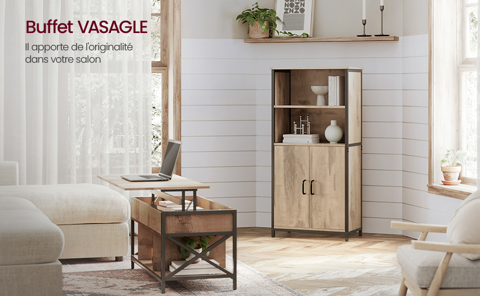 Pour un salon confortable et cozy 32 Etagère de cuisine en bois clair avec 2 compartiments - Maison Déco Lumière