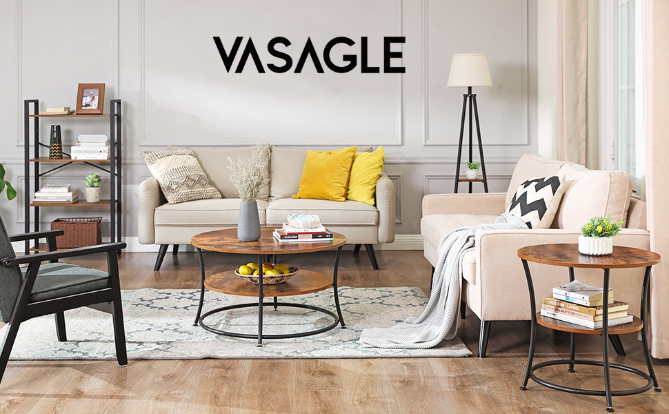Pour un salon confortable et cozy 37 Table basse ronde à 2 niveaux en bois et en acier - Maison Déco Lumière