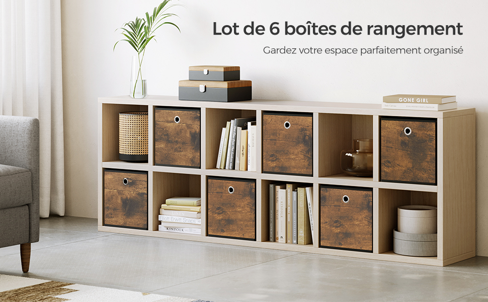 Pour un salon confortable et cozy 3 Lot de 6 boîtes de rangement marrons pliables - Maison Déco Lumière