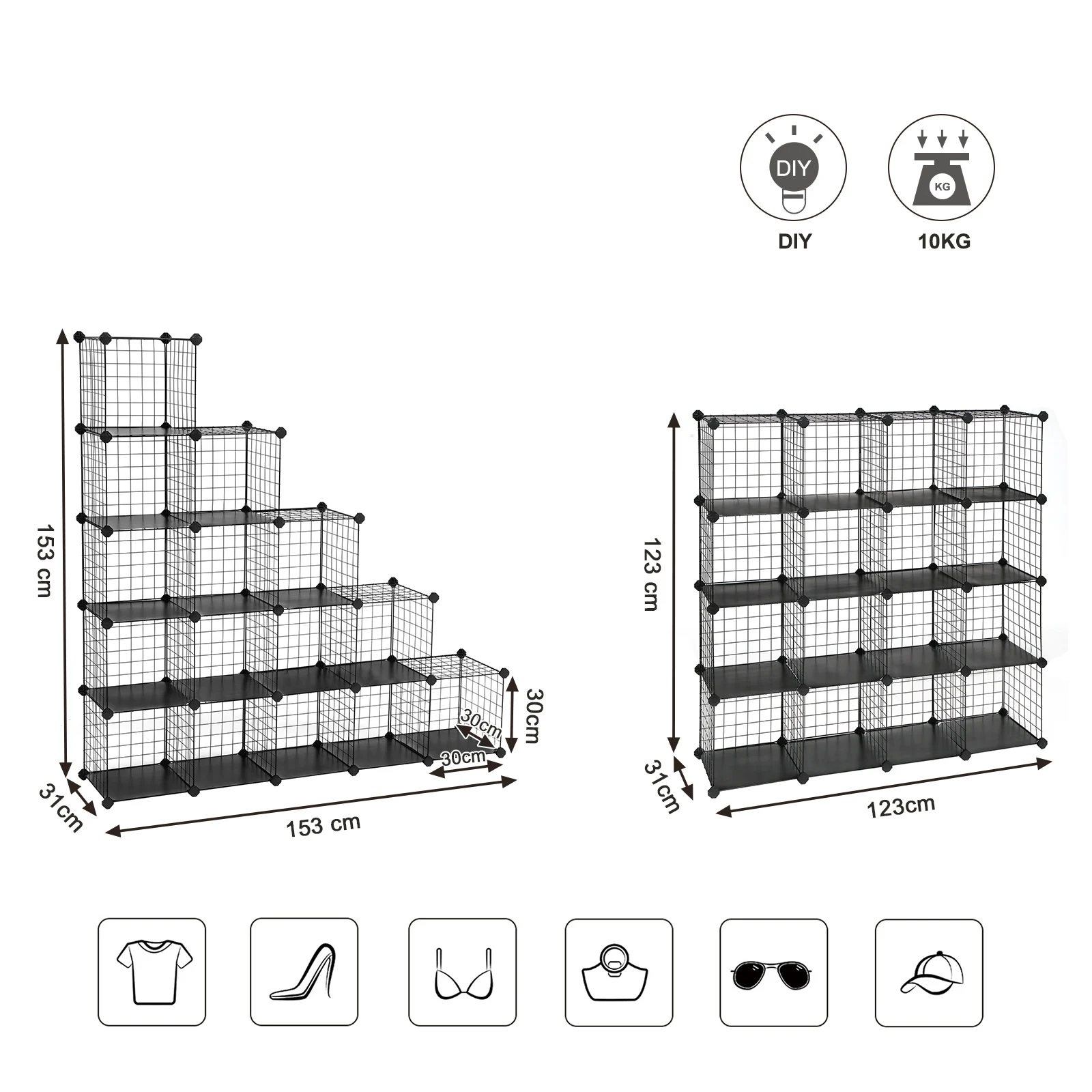 Étagère de rangement grilles métalliques à 16 compartiments - Maison Déco Lumière