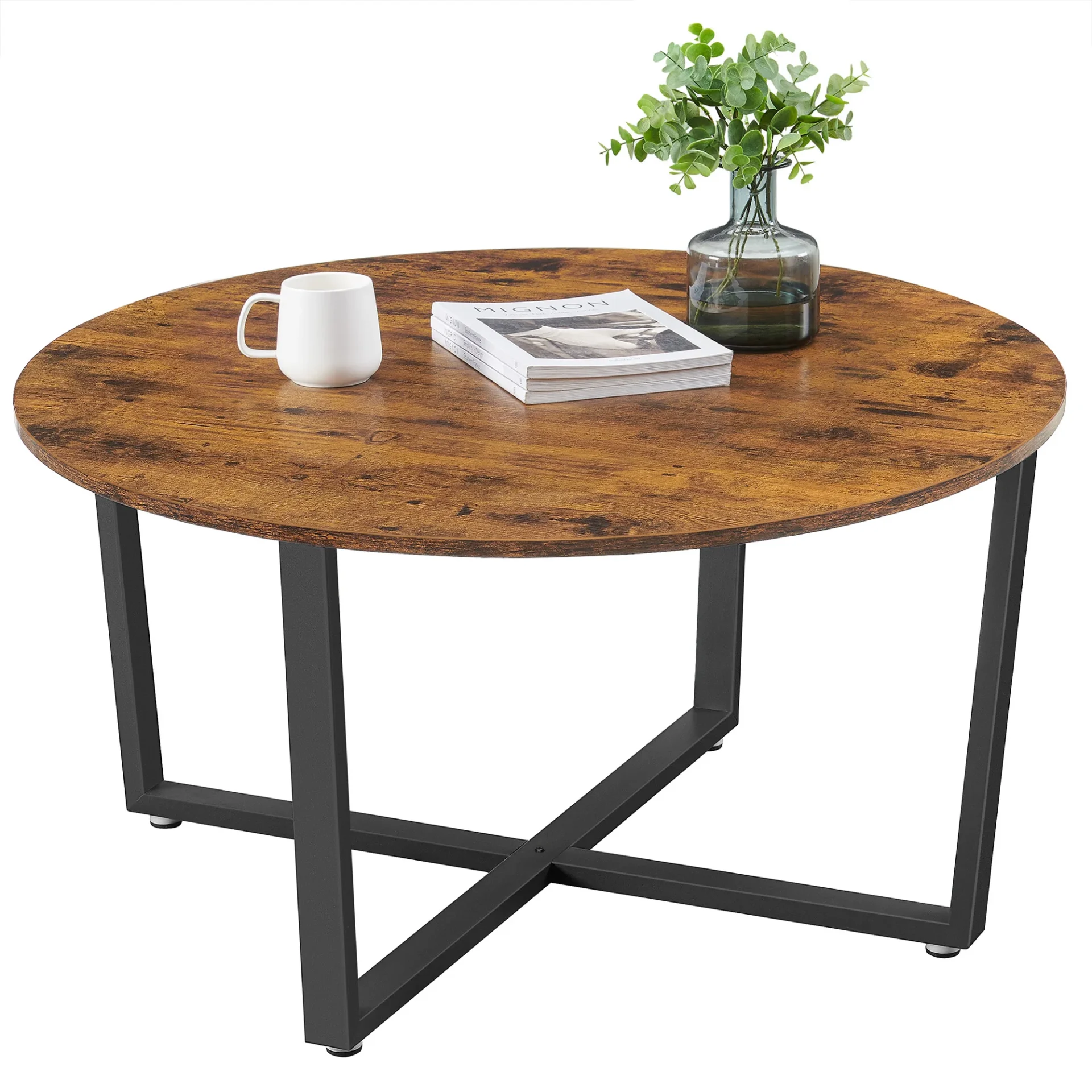 Table basse ronde plateau en bois et cadre en acier - Maison Déco Lumière