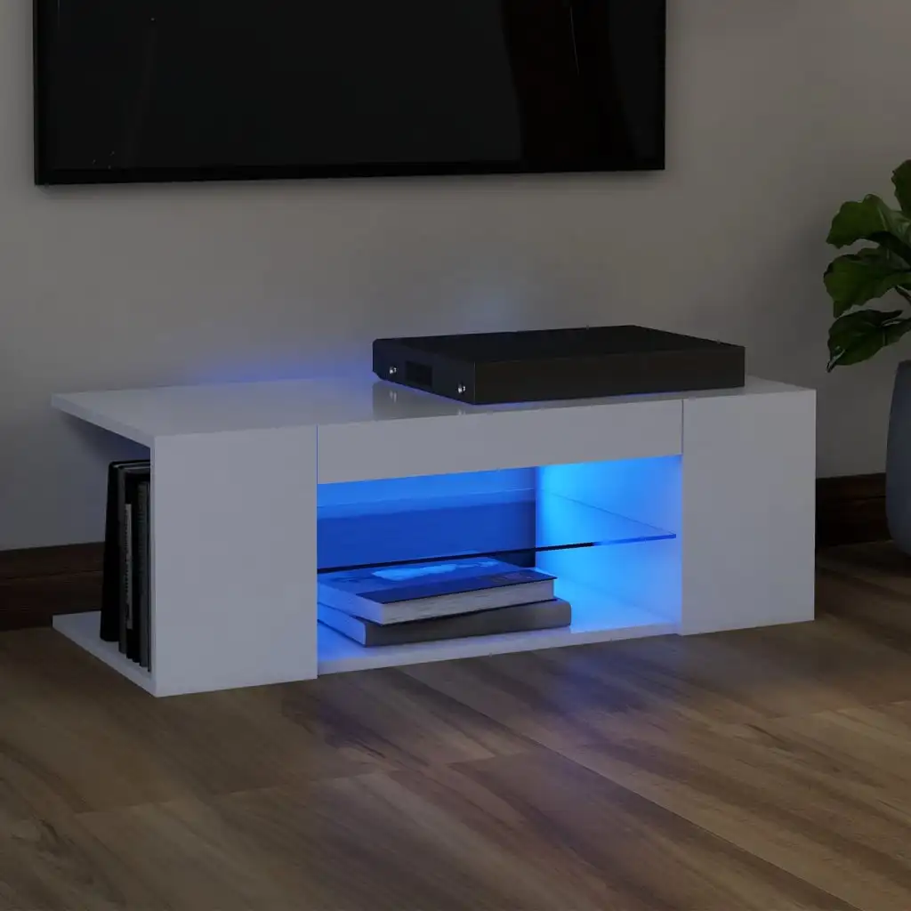 Meuble TV blanc avec lumières LED - Maison Déco Lumière