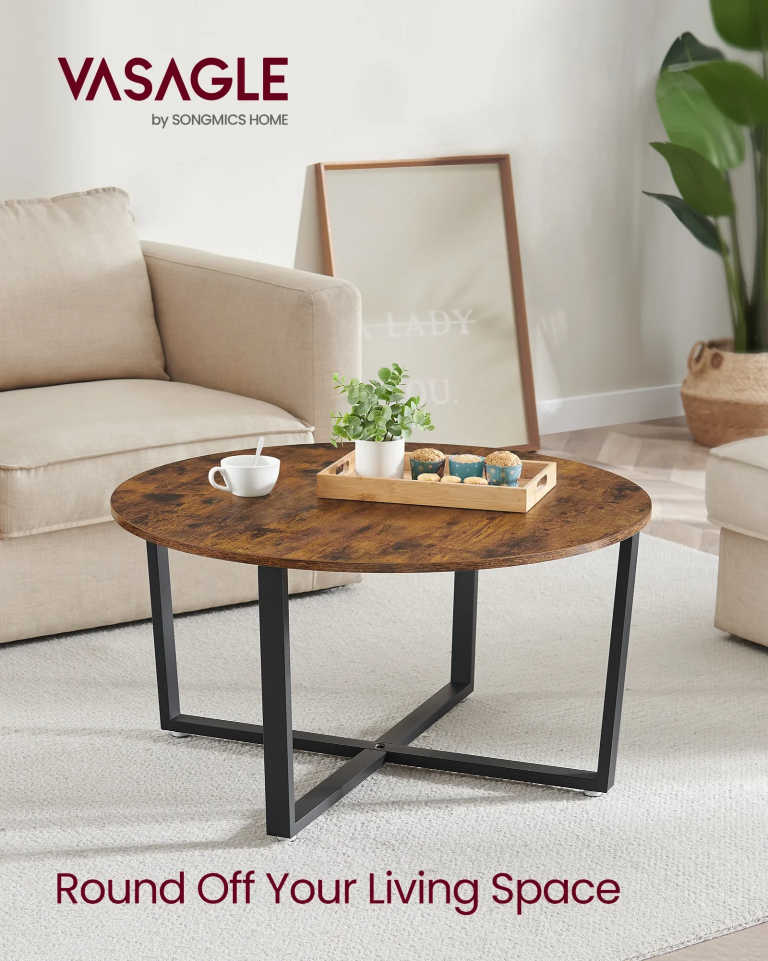 Table basse ronde plateau en bois et cadre en acier - Maison Déco Lumière