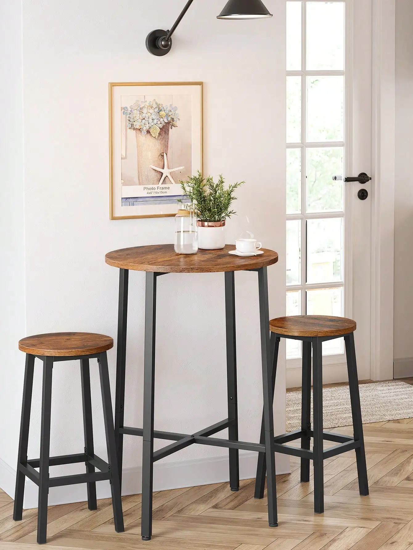 Lot de 2 tabourets de bar en bois et en acier - Maison Déco Lumière