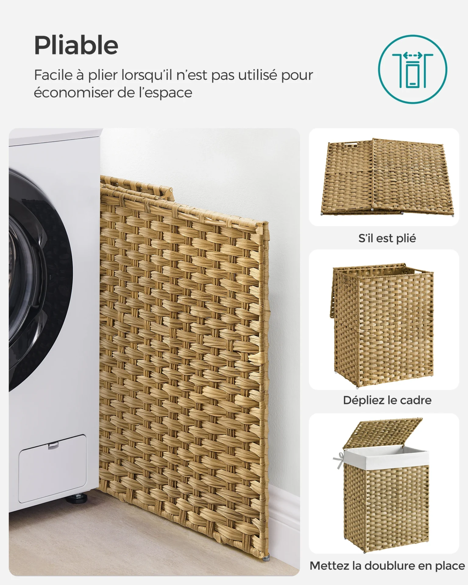 Panier à linge tressé de 90 L - Maison Déco Lumière