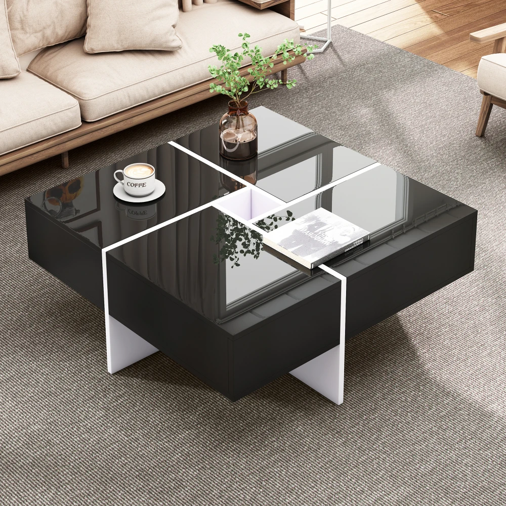 Table basse avec 4 compartiments de rangement intégrés - Maison Déco Lumière