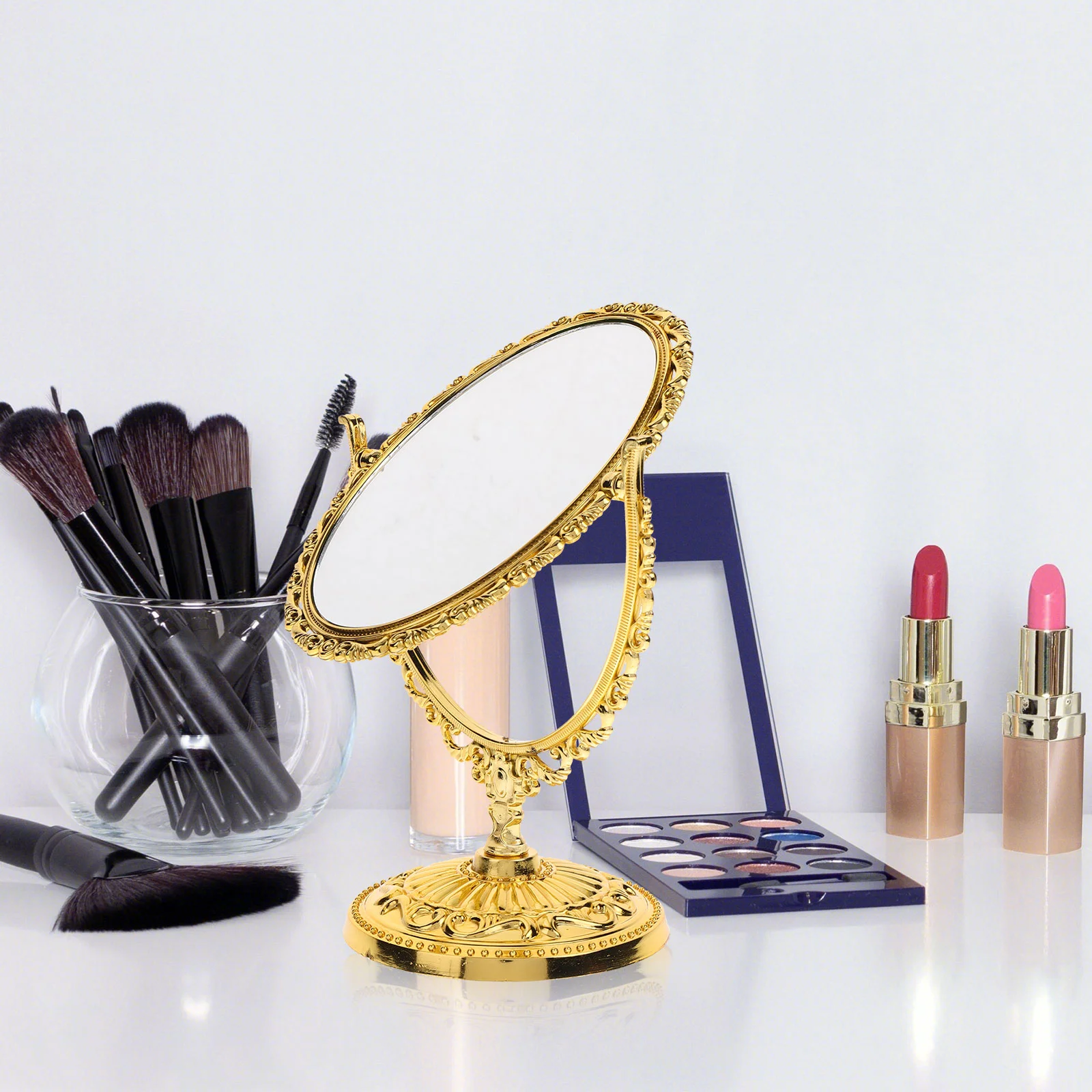 Miroir de maquillage rotatif avec cadre doré - Maison Déco Lumière