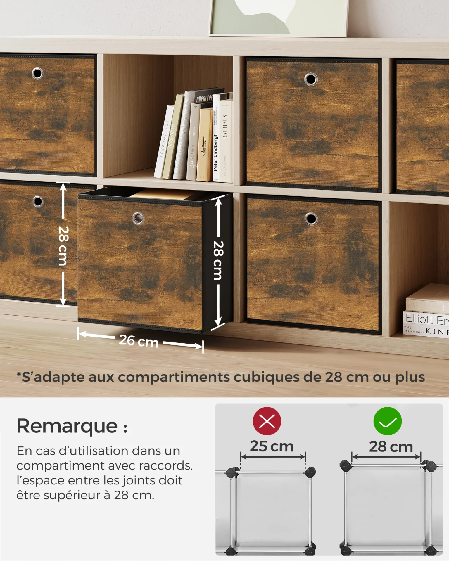 Lot de 6 boîtes de rangement marrons pliables - Maison Déco Lumière