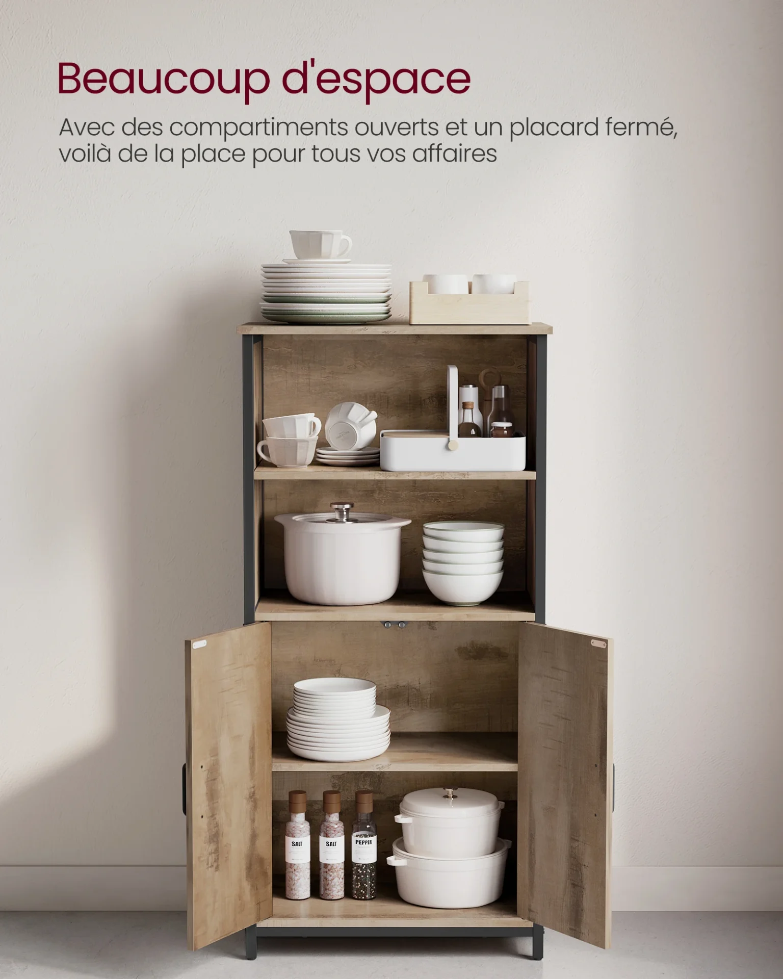 Etagère de cuisine en bois clair avec 2 compartiments - Maison Déco Lumière