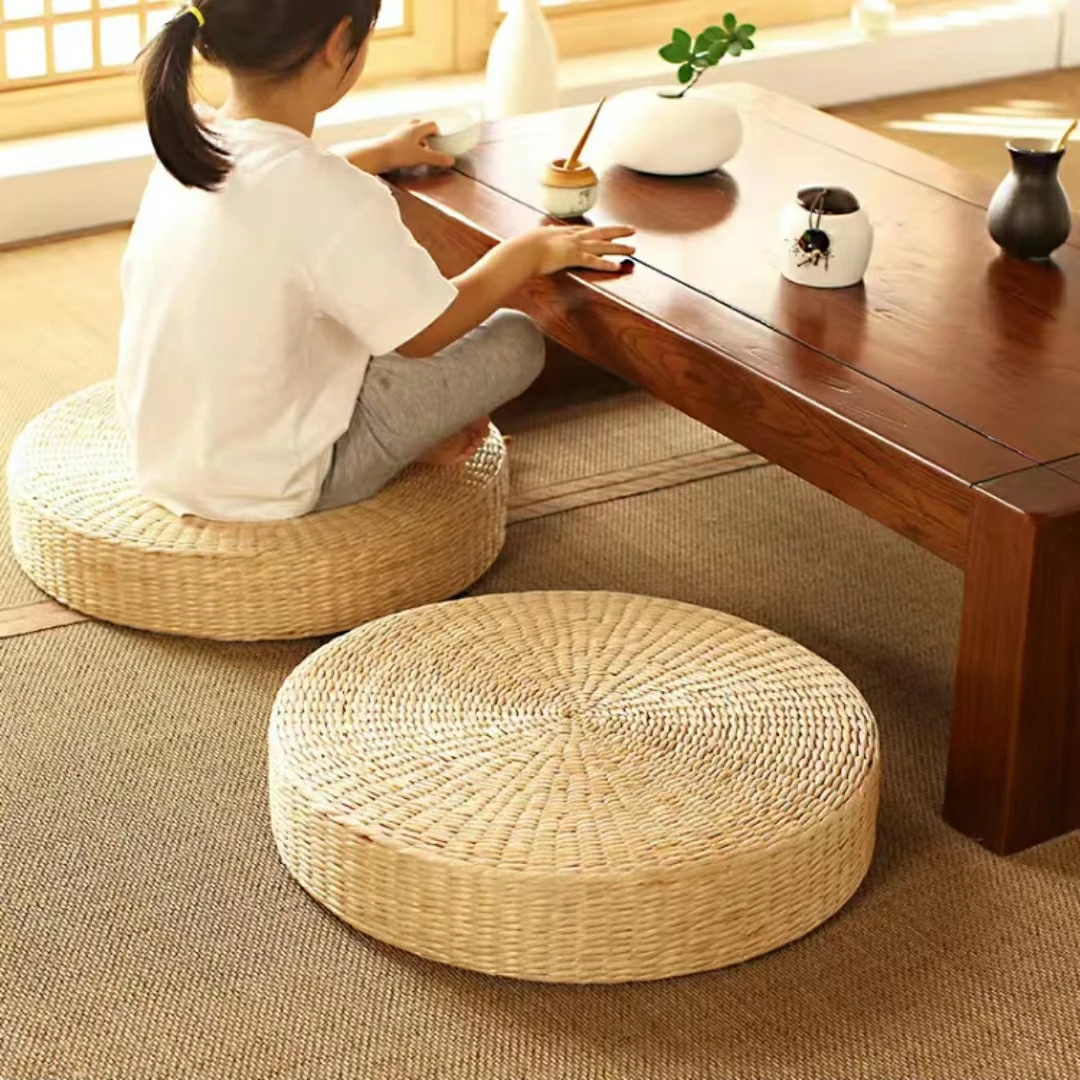 Coussin de sol rond en paille - Maison Déco Lumière