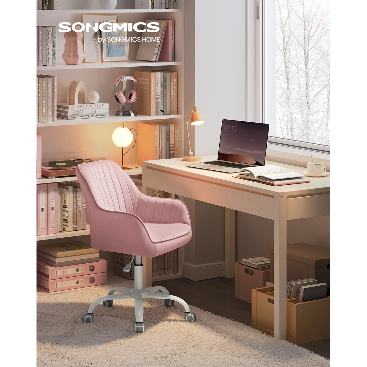 Chaise de bureau en mousse et en velours sur roulettes - Maison Déco Lumière