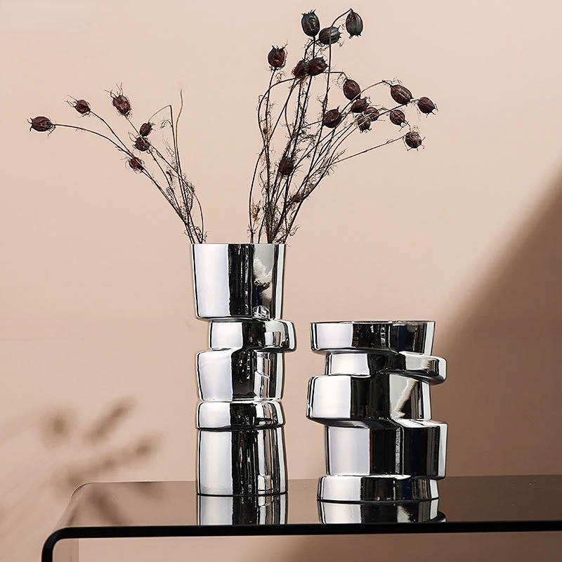 Vase en verre argenté à forme géométrique - Maison Déco Lumière