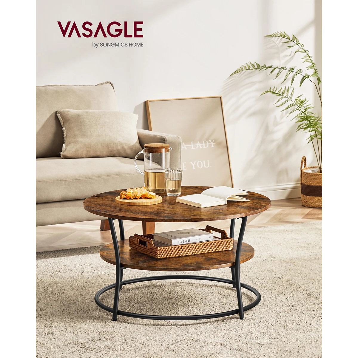 Table basse ronde à 2 niveaux en bois et en acier - Maison Déco Lumière