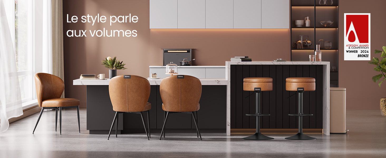 L'essentiel pour une cuisine moderne et fonctionnelle 7 Tabouret de bar pivotant en cuir marron - Maison Déco Lumière