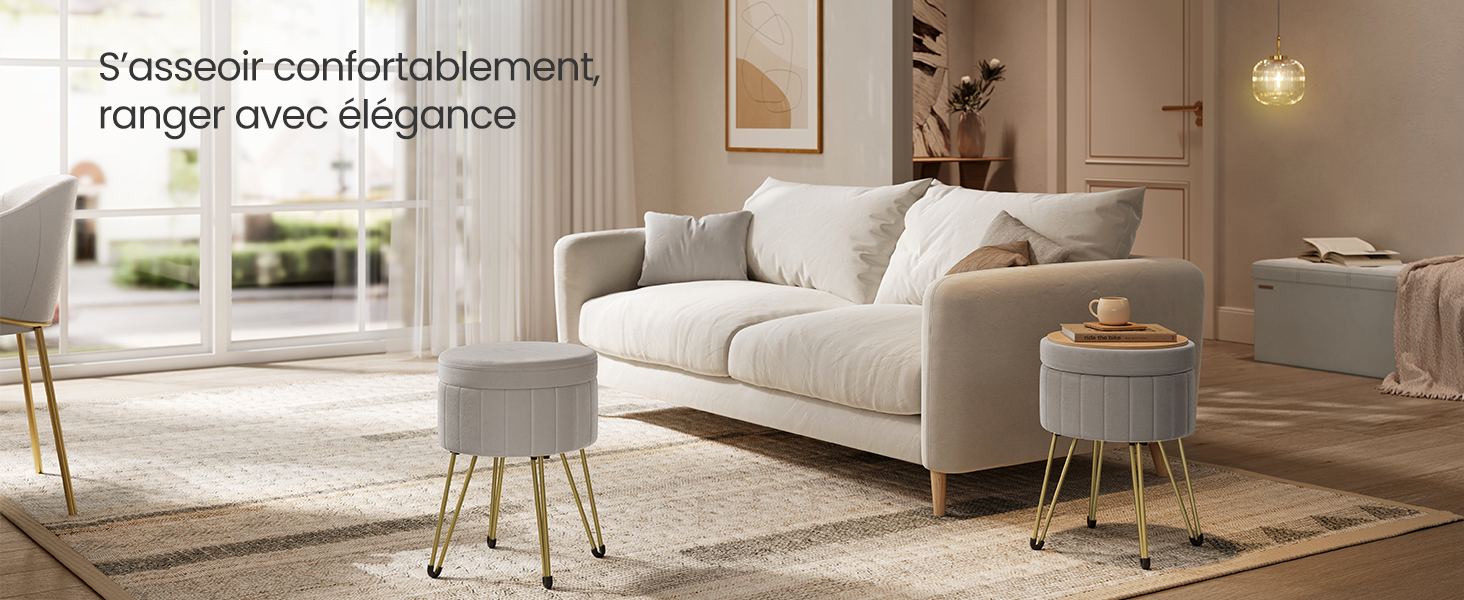 Pour un salon confortable et cozy 11 Tabouret de rangemen en velours - Maison Déco Lumière
