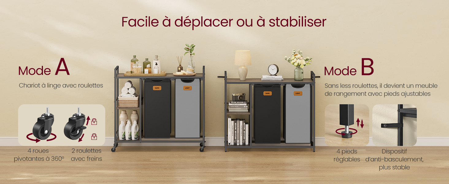 Meuble de rangement avec 2 sacs de linges - 100 L, - Maison Déco Lumière Meuble de rangement avec 2 sacs de linges - 100 L, - Maison Déco Lumière