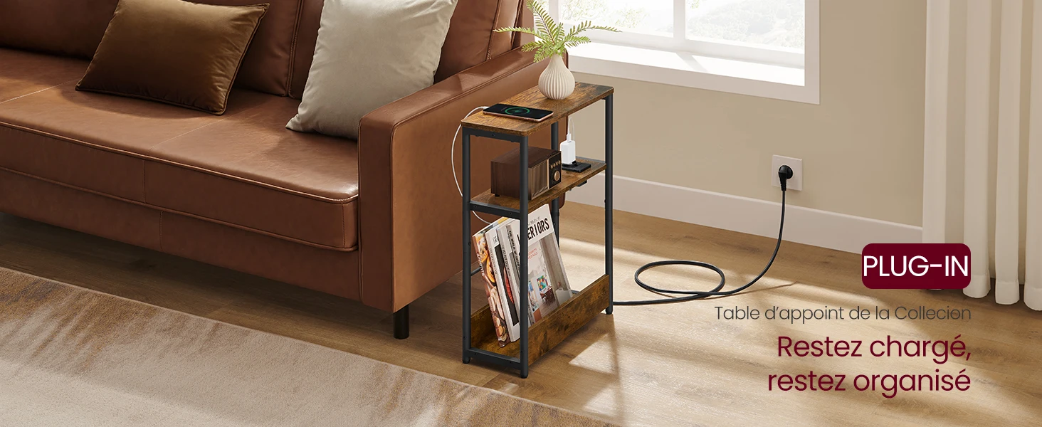 Table d'appoint fine avec multiprise intégrée - Maison Déco Lumière Table d'appoint fine avec multiprise intégrée - Maison Déco Lumière