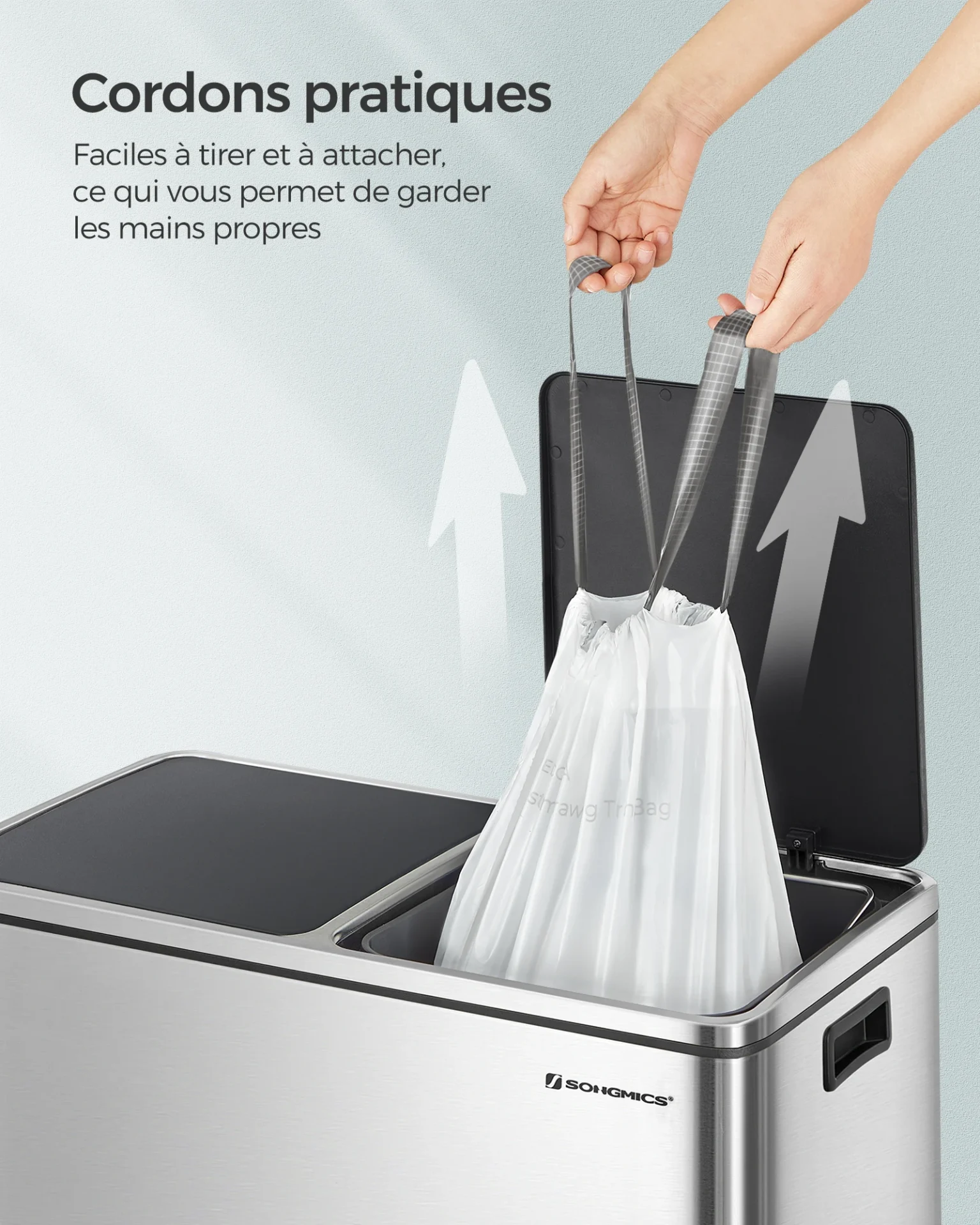 Poubelle double électrique en acier inoxydable 60 L (2x30L) - Maison Déco Lumière