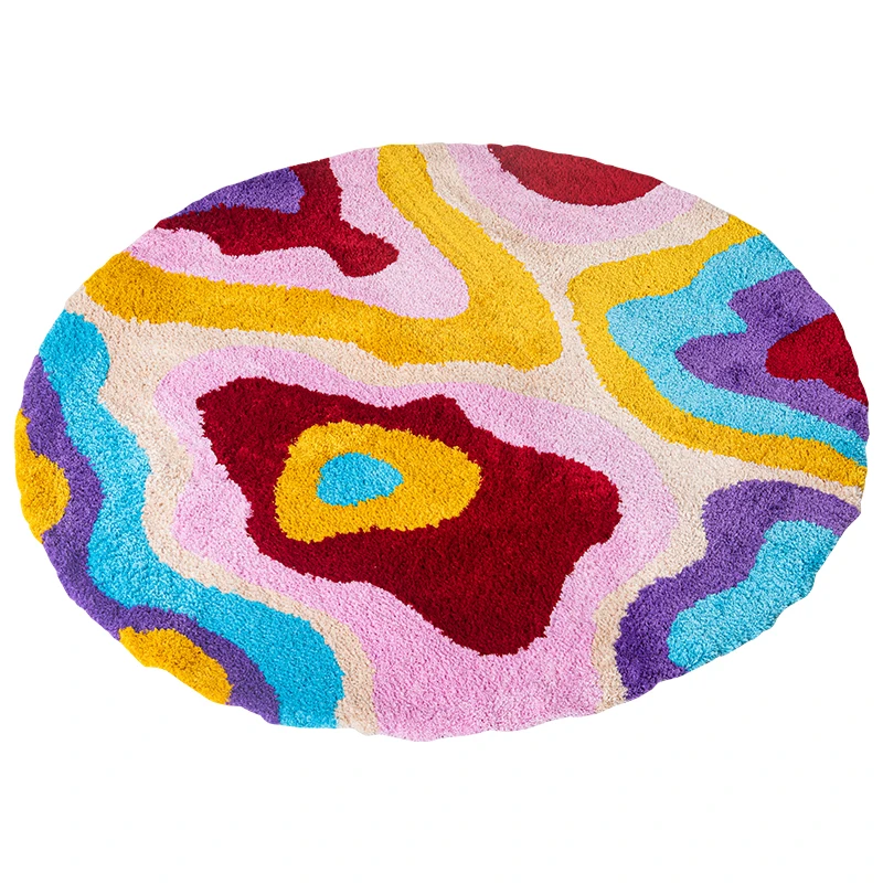 Y2K – tapis rond coloré à rainures psychédéliques, fait à la main, pour salon et chambre à coucher, rétro, en peluche, Art abstrait - Maison Déco Lumière Y2K – tapis rond coloré à rainures psychédéliques, fait à la main, pour salon et chambre à coucher, rétro, en peluche, Art abstrait - Maison Déco Lumière