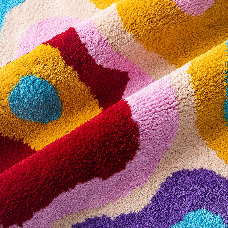 Y2K – tapis rond coloré à rainures psychédéliques, fait à la main, pour salon et chambre à coucher, rétro, en peluche, Art abstrait - Maison Déco Lumière Y2K – tapis rond coloré à rainures psychédéliques, fait à la main, pour salon et chambre à coucher, rétro, en peluche, Art abstrait - Maison Déco Lumière