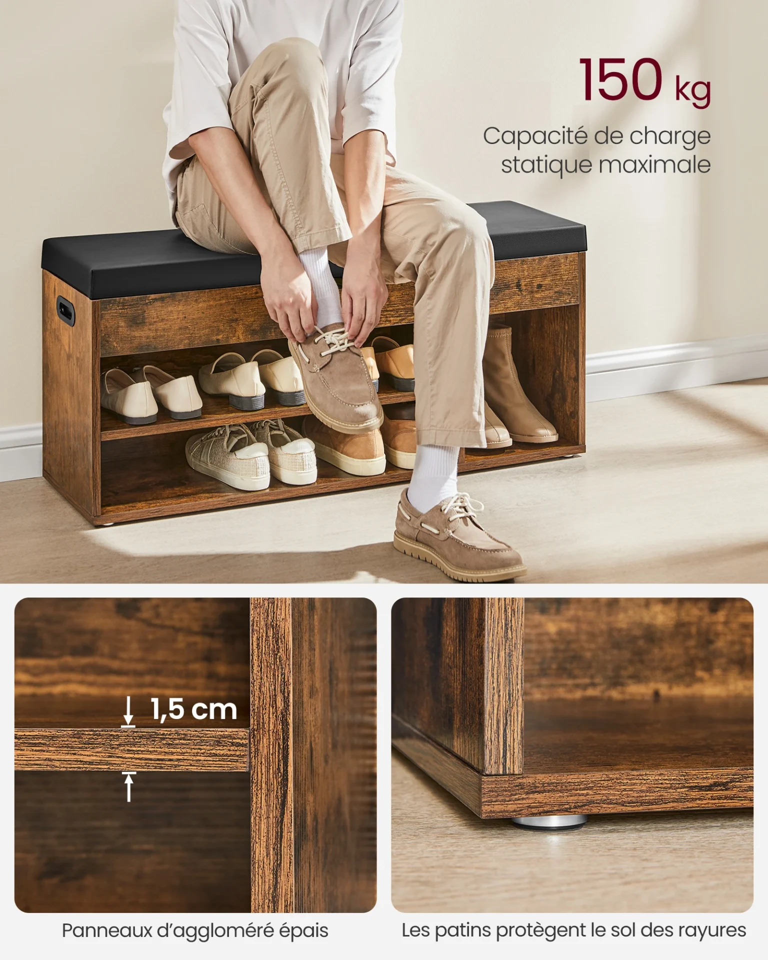 Banc à chaussures rembourré - Maison Déco Lumière