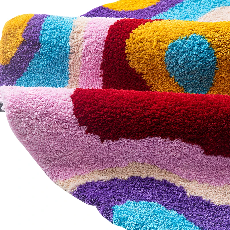Y2K – tapis rond coloré à rainures psychédéliques, fait à la main, pour salon et chambre à coucher, rétro, en peluche, Art abstrait - Maison Déco Lumière Y2K – tapis rond coloré à rainures psychédéliques, fait à la main, pour salon et chambre à coucher, rétro, en peluche, Art abstrait - Maison Déco Lumière