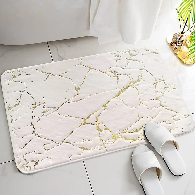 Tapis de bain effet marbre avec liserés dorés - Maison Déco Lumière