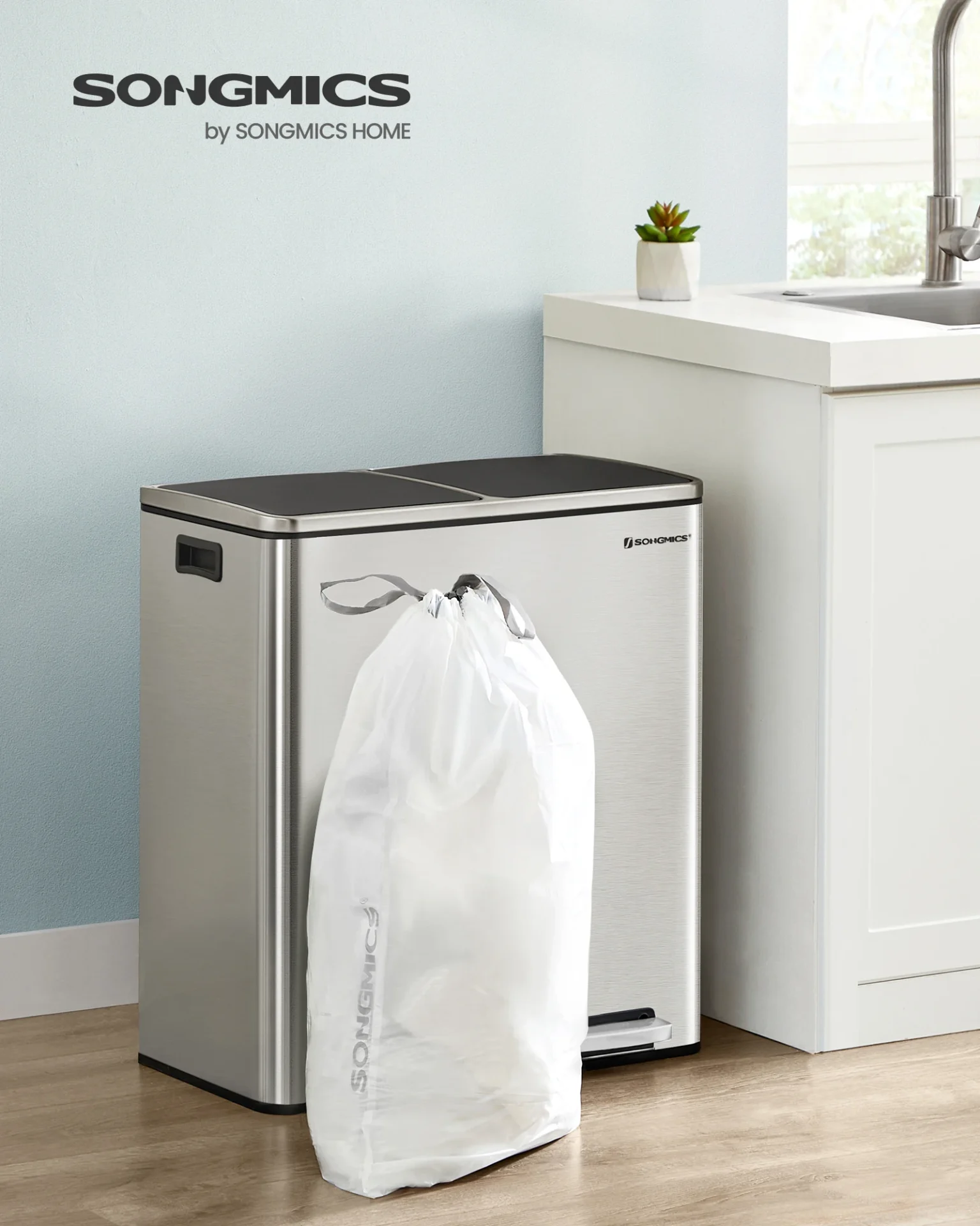 Poubelle double électrique en acier inoxydable 60 L (2x30L) - Maison Déco Lumière