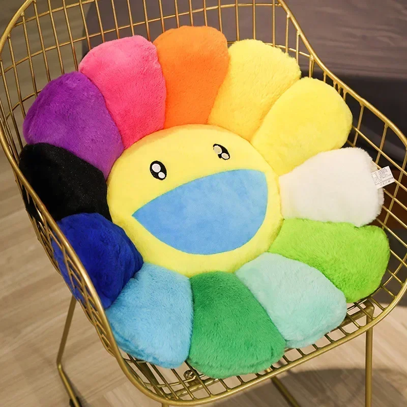 Coussin fleur souriante arc-en-ciel - Takashi Murakami - Maison Déco Lumière