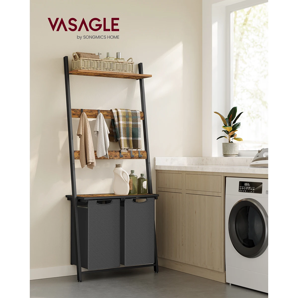 Sac de linge avec porte-serviette  - 2 x 46L - Maison Déco Lumière