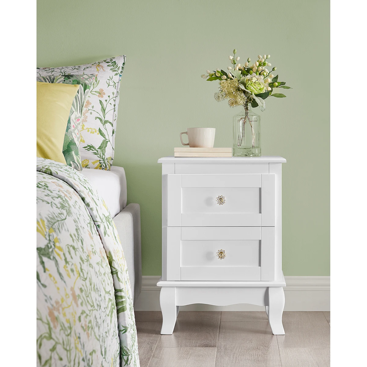 Lot de 2 tables de chevet en bois blanc à 2 tiroirs - Maison Déco Lumière