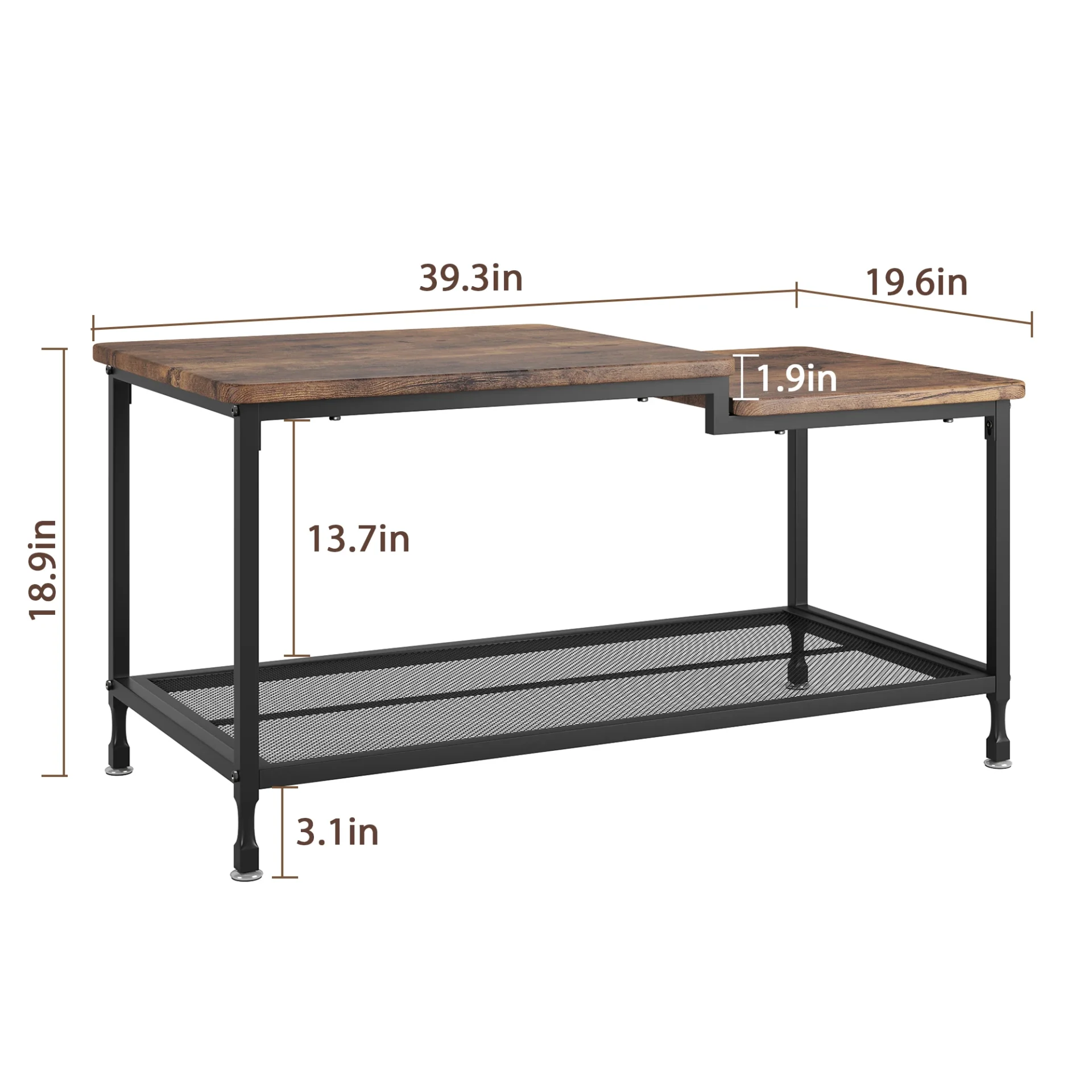 Table basse industrielle avec plateau en bois et étagère en maille, - Maison Déco Lumière