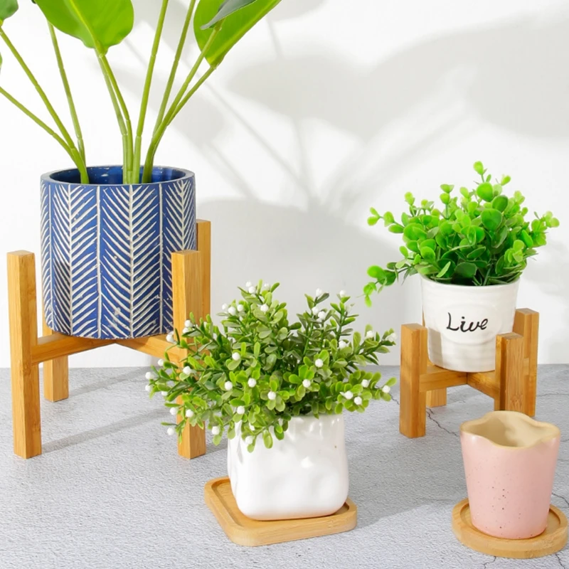 Présentoir de pots de fleurs en bois style nordique - Maison Déco Lumière