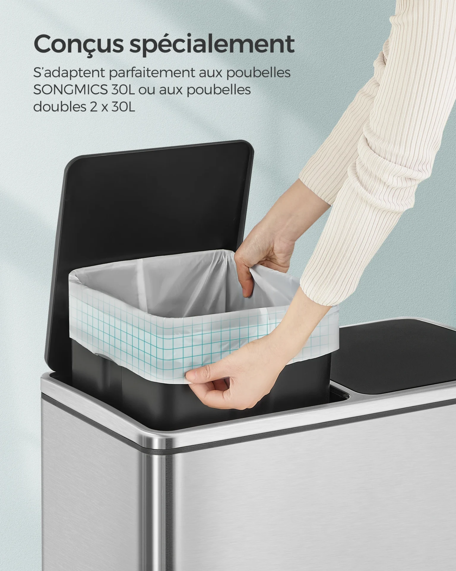 Poubelle double électrique en acier inoxydable 60 L (2x30L) - Maison Déco Lumière