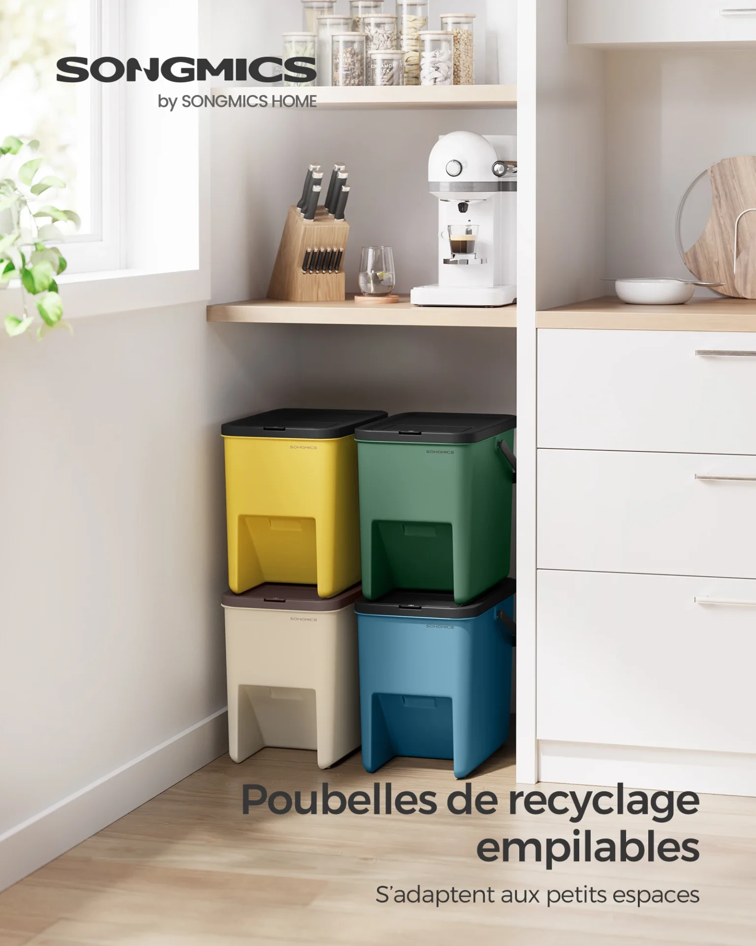 Lot de 4 poubelles de tri empilables de 20L - Maison Déco Lumière