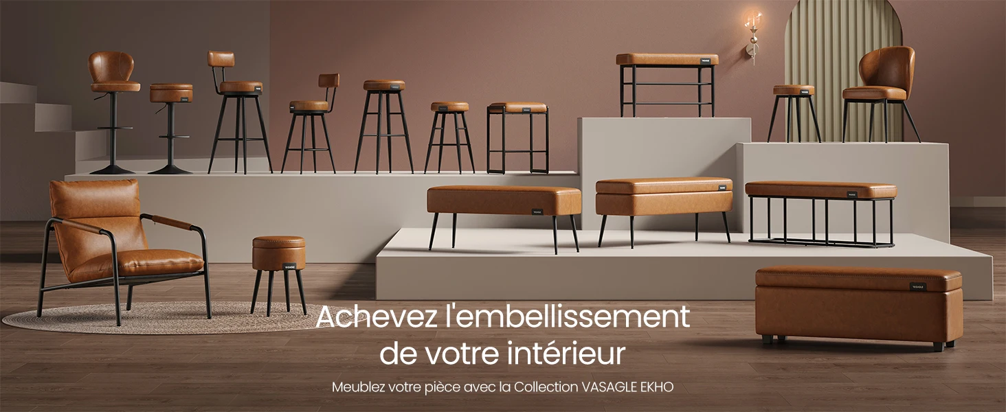 Tabouret de bar pivotant en cuir marron - Maison Déco Lumière