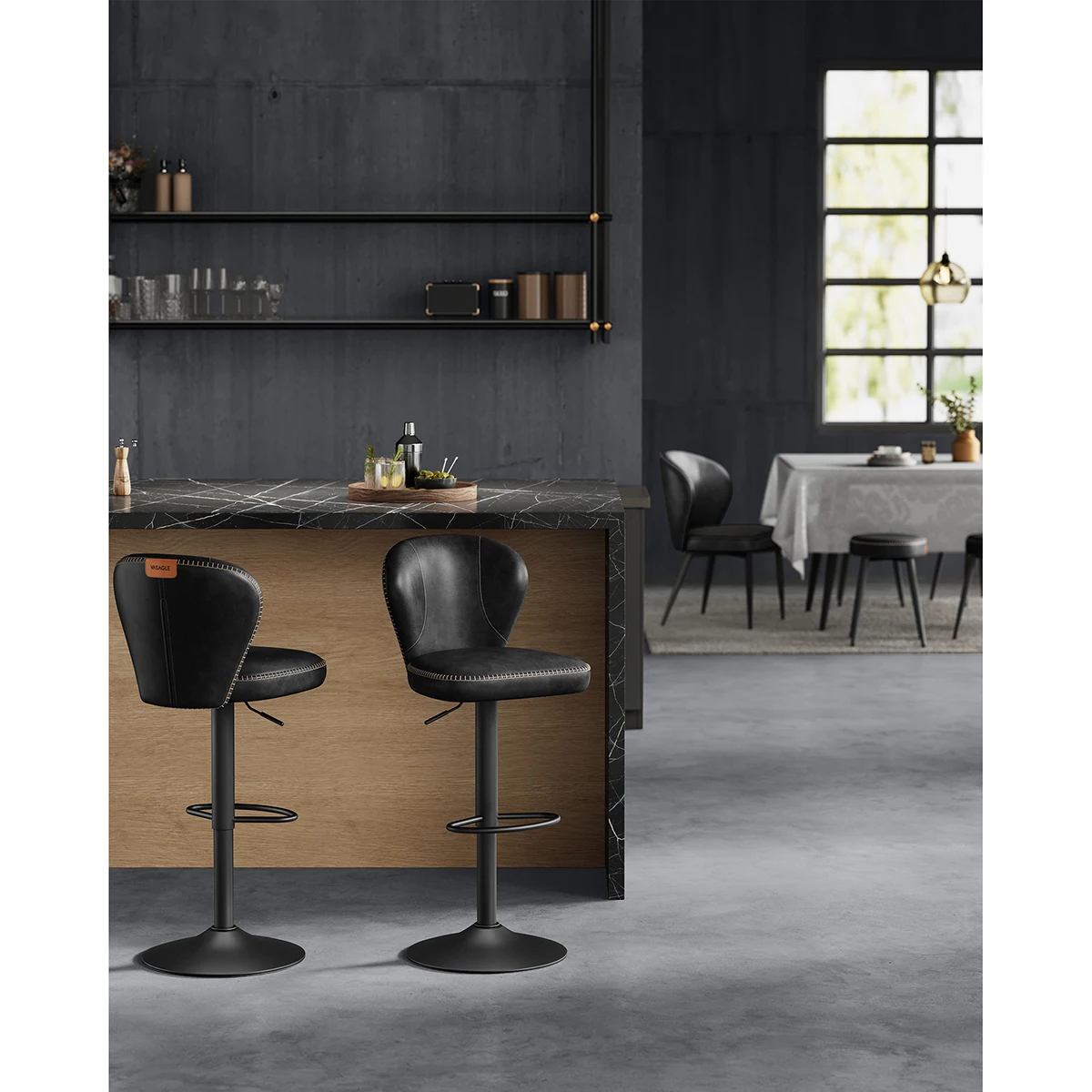 Lot de 2 tabouret de bar en cuir à hauteur réglable - Maison Déco Lumière