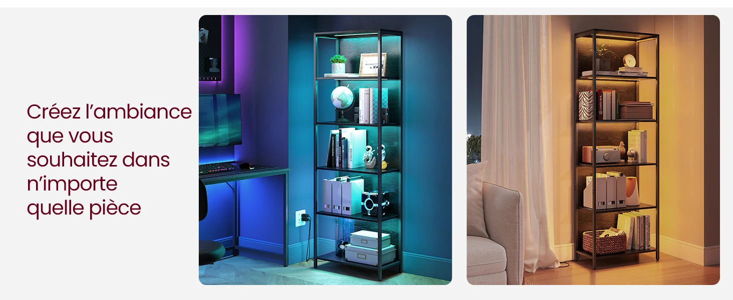 Etagère en acier de 6 étages avec LED RGB - Maison Déco Lumière
