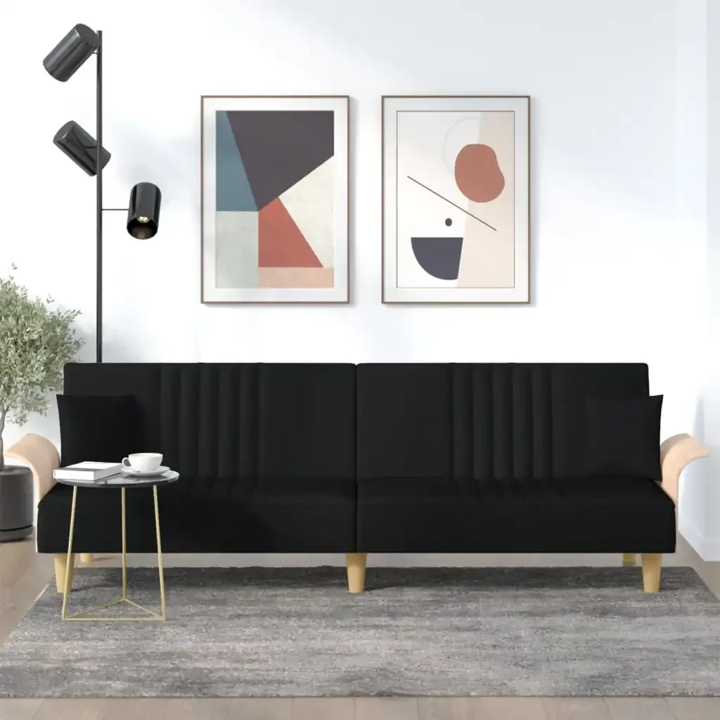 Canapé lit moderne en tissu noir avec accoudoirs - Maison Déco Lumière