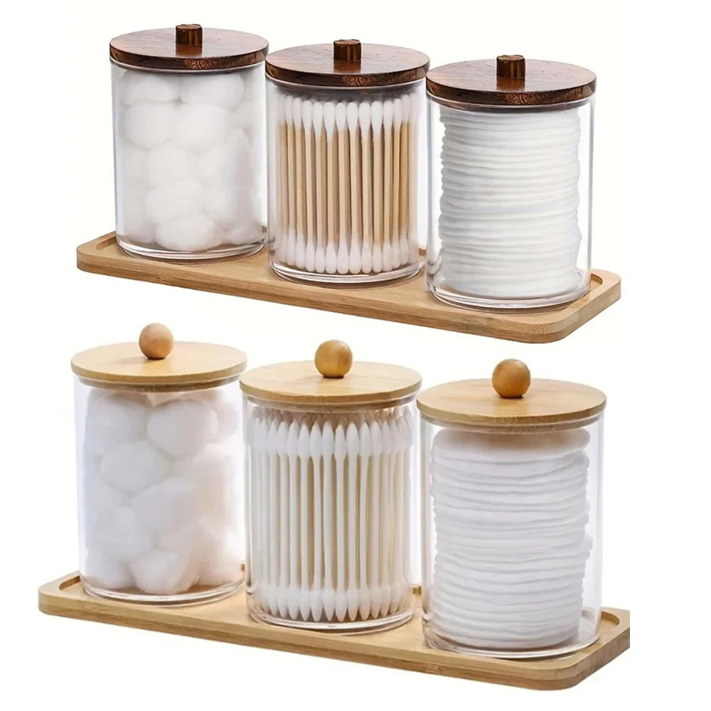 Lot de 3 pots en verre et bambou pour salle de bain - Maison Déco Lumière