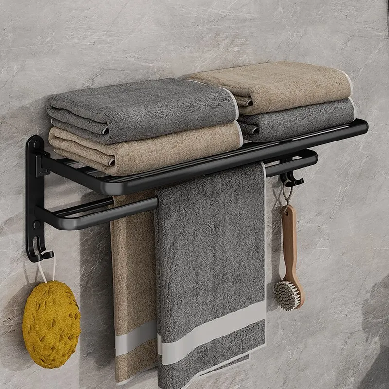Support de serviettes de bain pliant noir mat (50cm) - Maison Déco Lumière