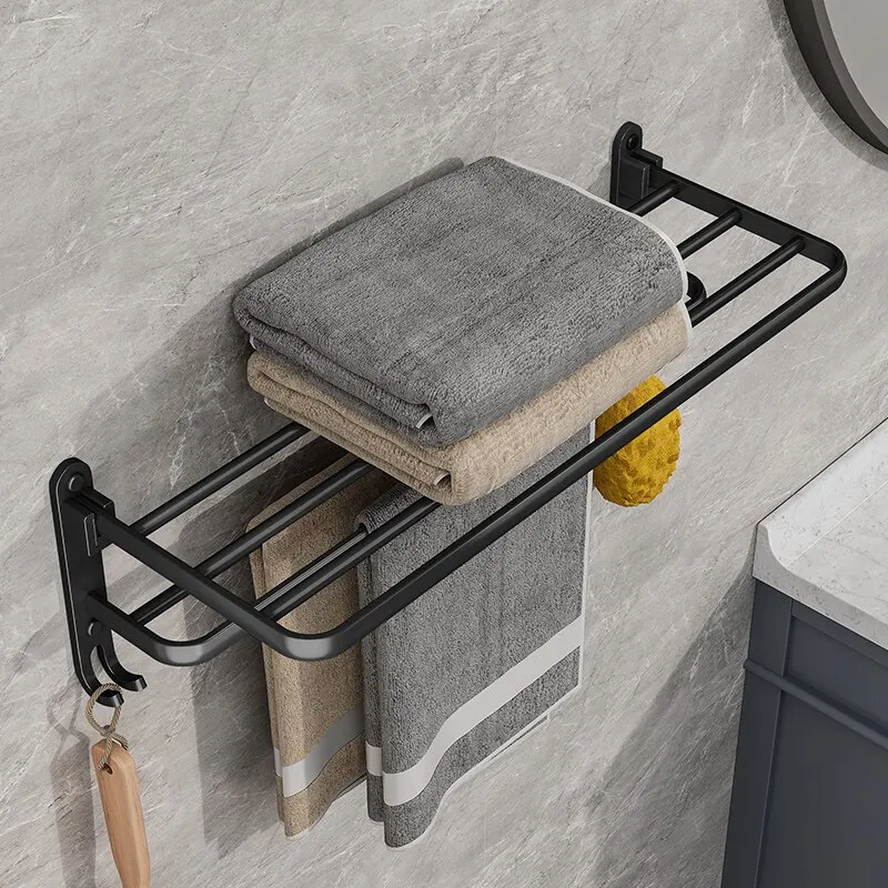 Support de serviettes de bain pliant noir mat (50cm) - Maison Déco Lumière