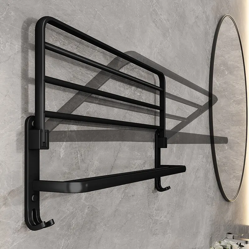 Support de serviettes de bain pliant noir mat (50cm) - Maison Déco Lumière