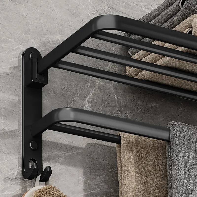 Support de serviettes de bain pliant noir mat (50cm) - Maison Déco Lumière