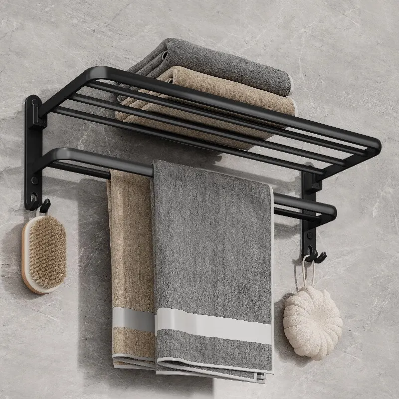Support de serviettes de bain pliant noir mat (50cm) - Maison Déco Lumière