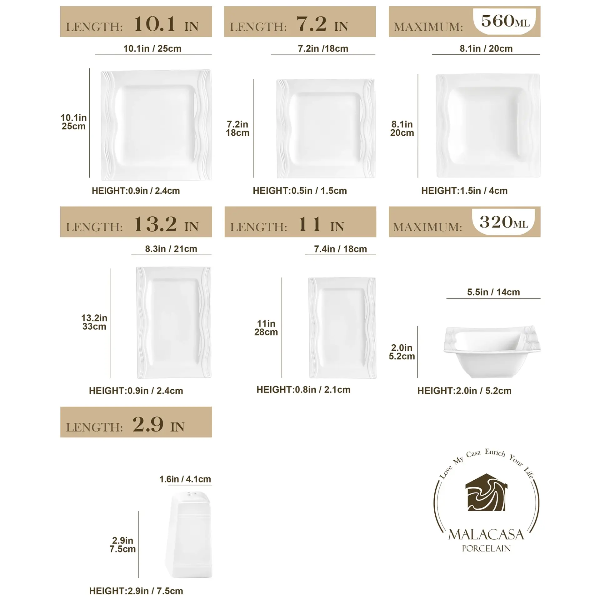 Service de table carré en céramique blanche (28 pièces) - Maison Déco Lumière