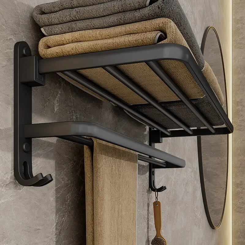 Support de serviettes de bain pliant noir mat (50cm) - Maison Déco Lumière